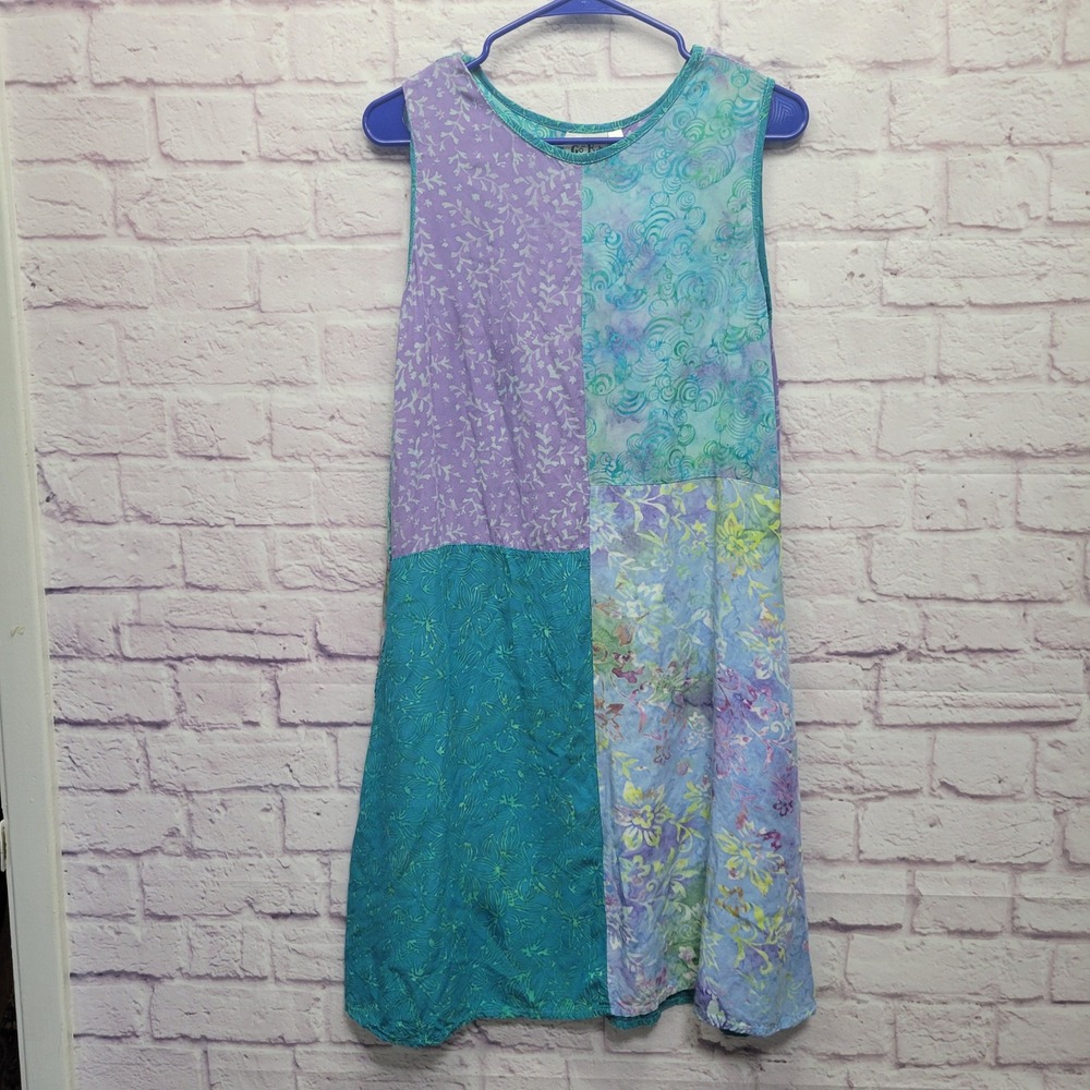 Go Fish Batik Sleeveless Dress Size S Color Block Multi Pattern Lightweight Boho